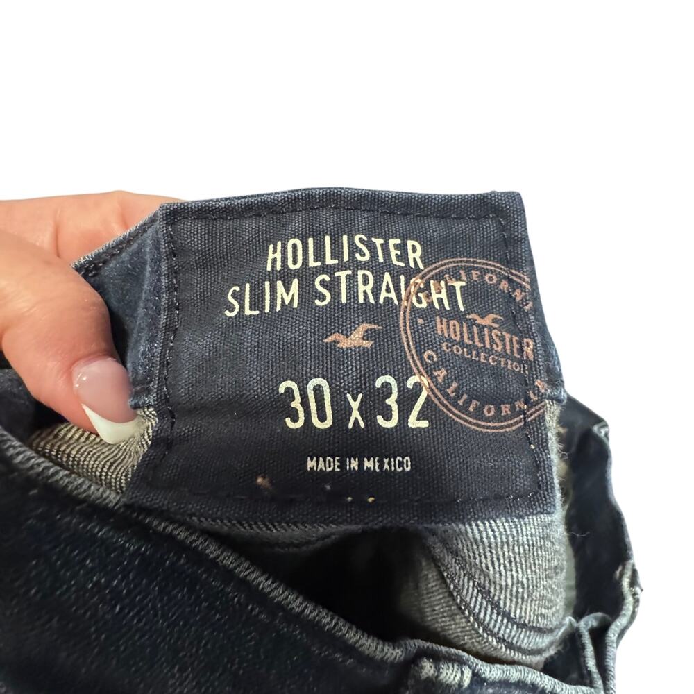 Y2K Hollister Slim Straight Jeans Mens 30x32 Distressed Blue Denim Ripped Skater - Picture 6 of 7